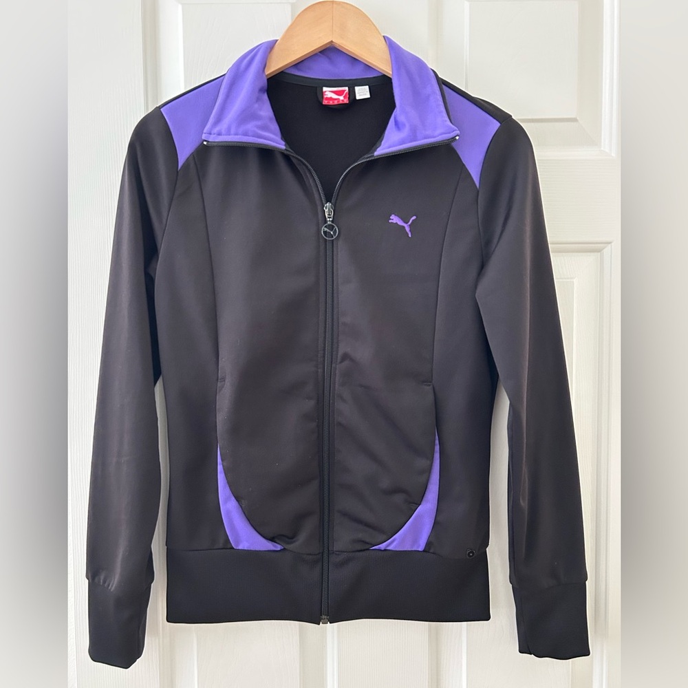 Puma Track Jacket Black and Purple Women’s Small Zip Up W/Pockets In and Out